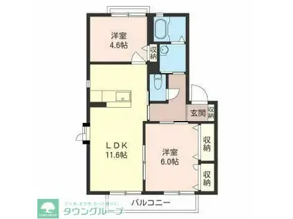 グランガルデ E棟(2LDK/2階)の間取り写真