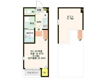 ハーモニーテラス上飯田西町(1K/1階)の間取り写真