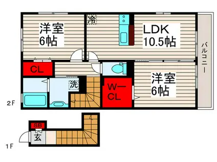 アムールコートB(2LDK/2階)の間取り写真