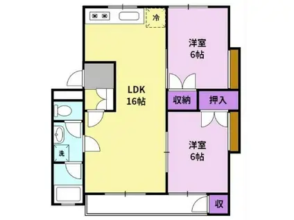 グランデール長園 B棟(2LDK/1階)の間取り写真