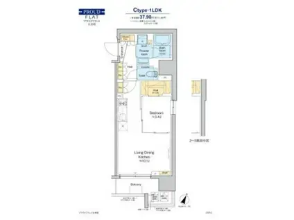 プラウドフラット大井町(1LDK/2階)の間取り写真