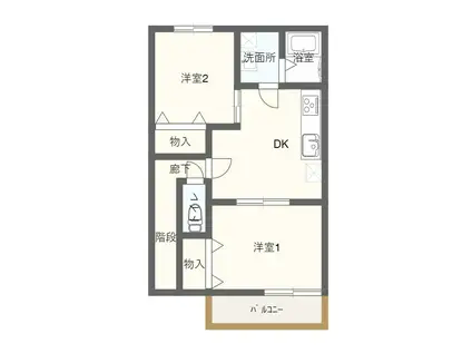 フルブルームヒルズ(2DK/2階)の間取り写真