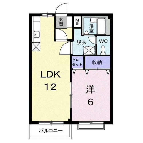 エルディム川西(1LDK/2階)の間取り写真