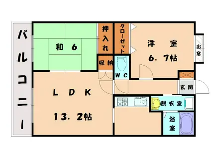 バニーメドー弐番館(2LDK/4階)の間取り写真