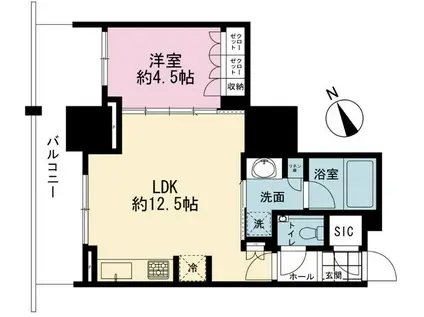 ブランズタワー芝浦(1LDK/5階)の間取り写真