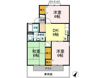 グレイスUJIKE C棟(3DK/1階)の間取り写真
