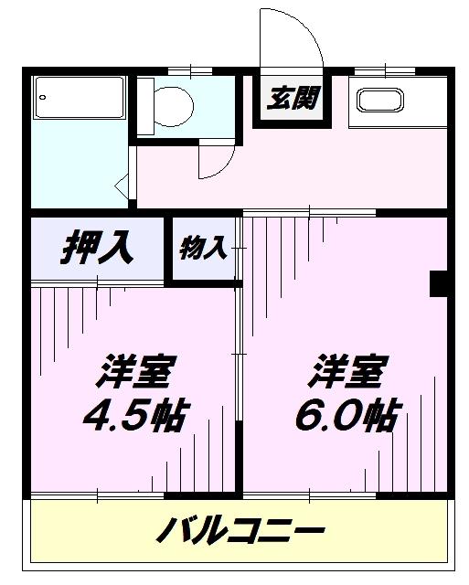 コスモハイツ福生(2K/1階)の間取り写真
