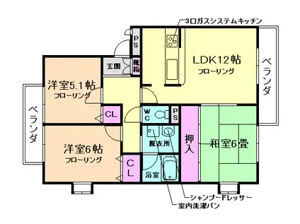 エーリーYM(3LDK/1階)の間取り写真