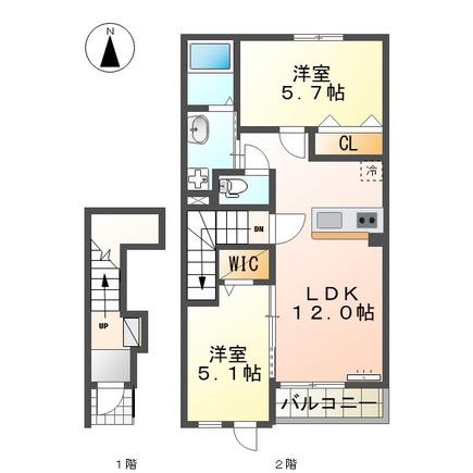 CASA ESTE唐津A(2LDK/2階)の間取り写真