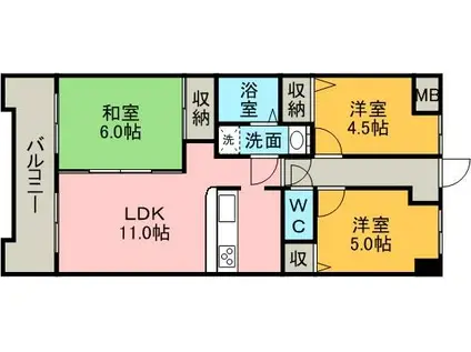 クローバーマンション坪井中央公園(3LDK/8階)の間取り写真