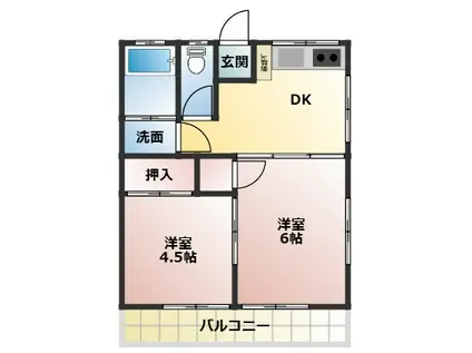 ＪＲ中央線 甲府駅 徒歩14分 2階建 築56年(2K/1階)の間取り写真