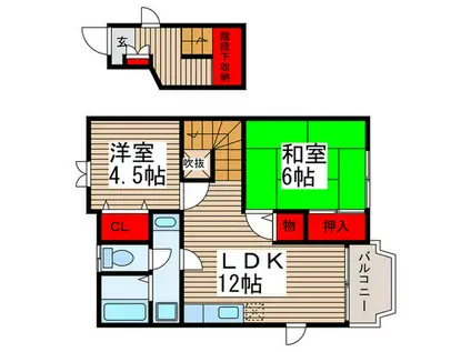 プリムヴェール(2LDK/2階)の間取り写真
