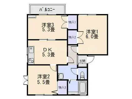 ヴィラージュ宝 B(3DK/2階)の間取り写真