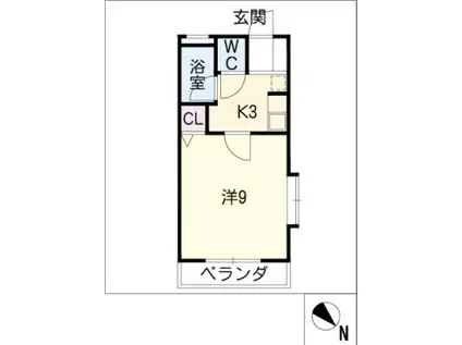 リブェール桜(1K/3階)の間取り写真