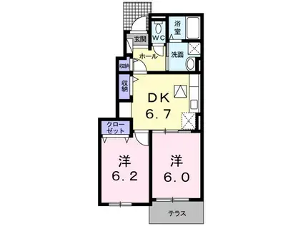ヴァイオレット上峰(2DK/1階)の間取り写真