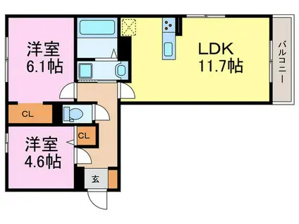 フェリーチェ明石大久保(2LDK/3階)の間取り写真