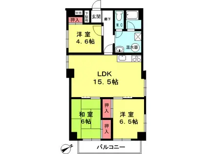 仁川グリーンハイツ(3LDK/6階)の間取り写真