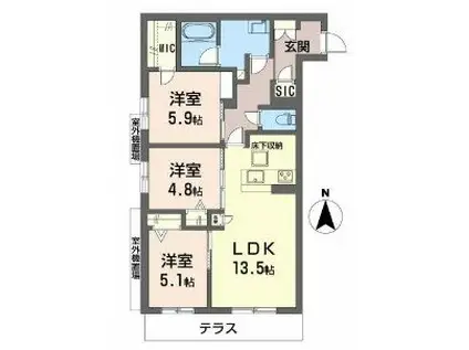 メゾン・ド・クレール(3LDK/1階)の間取り写真