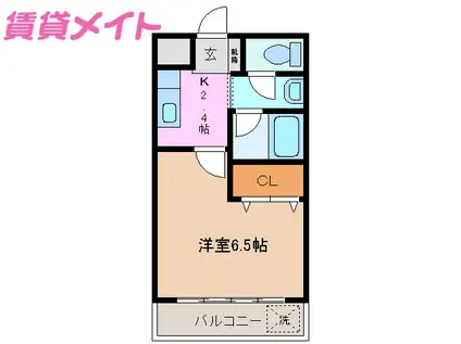 サンハイム山分 B棟(1K/1階)の間取り写真