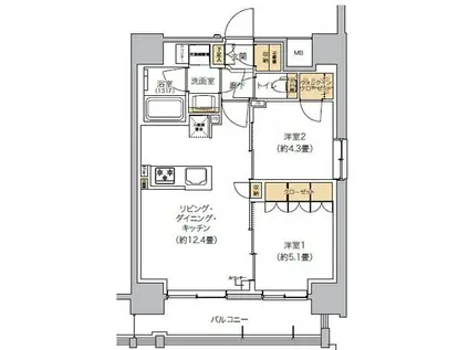 リビオメゾン芝浦(2LDK/8階)の間取り写真