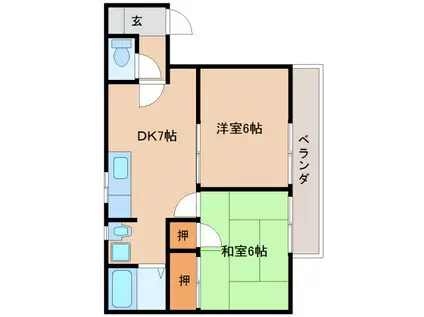 ジュネスコート(2DK/2階)の間取り写真