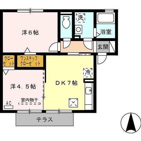 グランモアKB棟(2DK/1階)の間取り写真