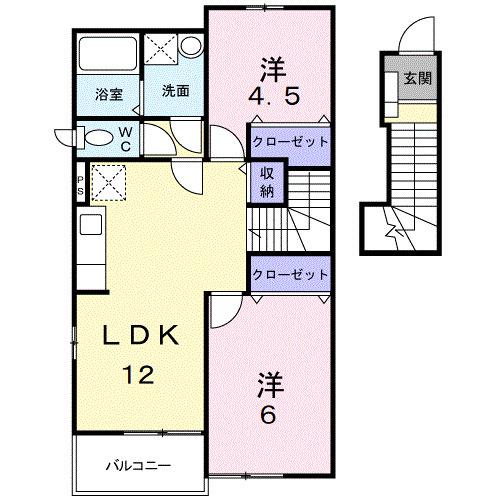 パストラーレ B(2LDK/2階)の間取り写真
