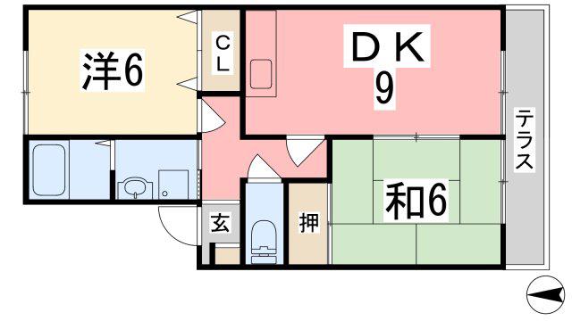 シャトーKANAHO(2DK/1階)の間取り写真