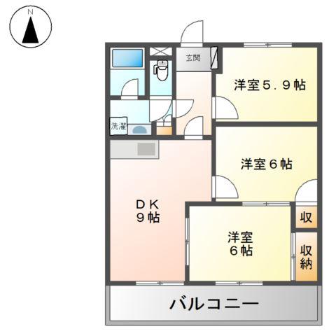 グリーンヒルズ香川(3DK/2階)の間取り写真