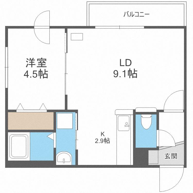 アルテ水車町(1LDK/2階)の間取り写真