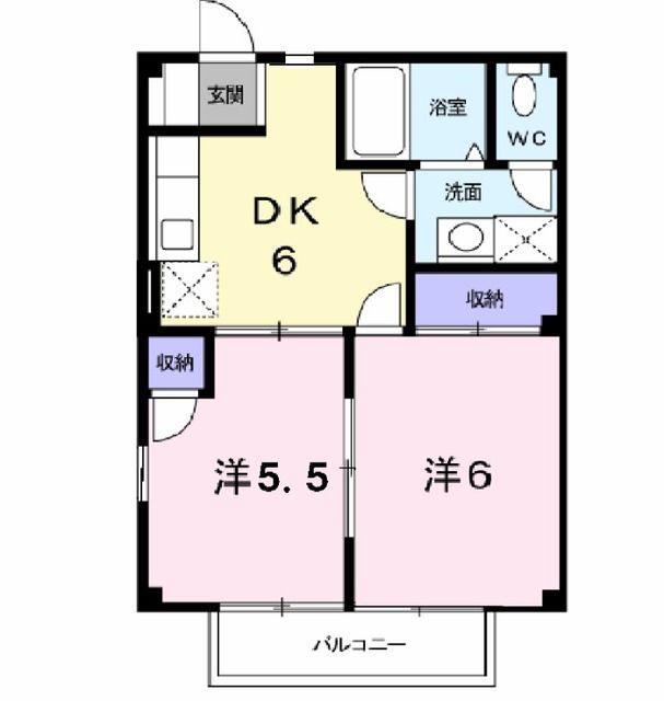 ライトハウスB(2DK/1階)の間取り写真