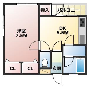 エターナルII(1DK/1階)の間取り写真