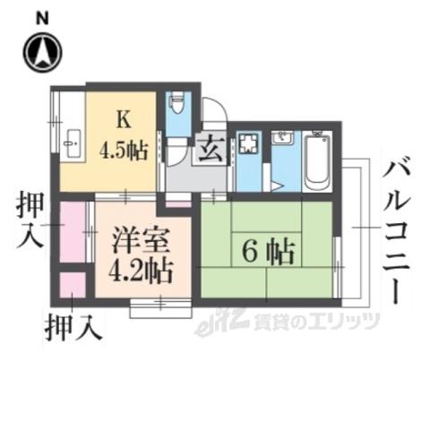 ワールドライフ中田Ⅰ(2K/2階)の間取り写真