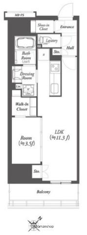 WORVE横浜伊勢佐木町(1LDK/9階)の間取り写真