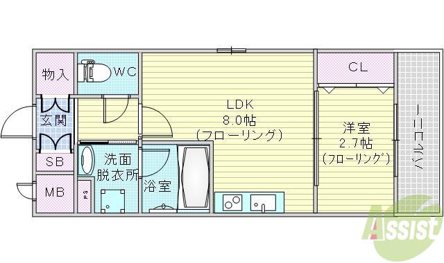 FORTUNEY江坂1(1LDK/3階)の間取り写真