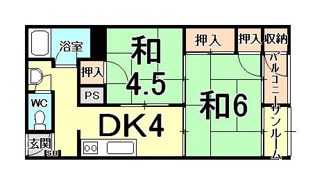 光南荘マンション(2K/3階)の間取り写真