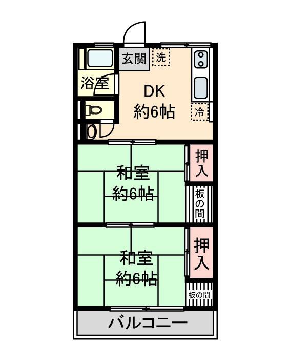 第1ハイマート(2DK/2階)の間取り写真