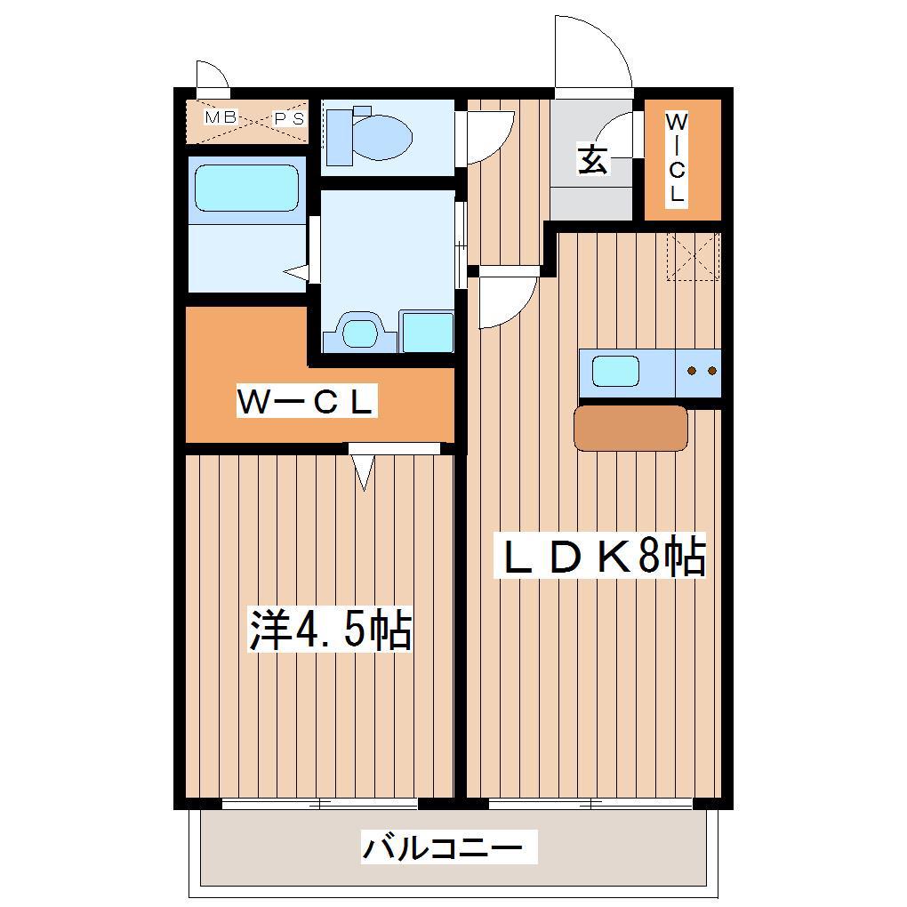 ウィステリア八幡(1LDK/1階)の間取り写真