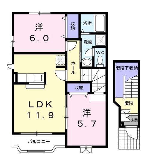 エアリーコートウエスト(2LDK/2階)の間取り写真