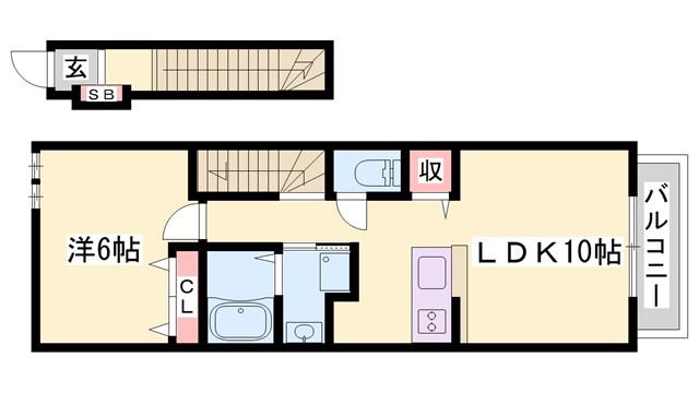 ハウスOUE I(1LDK/2階)の間取り写真