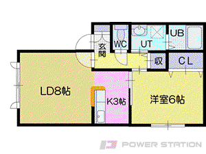 ウェルヴィラ桂岡(1LDK/1階)の間取り写真