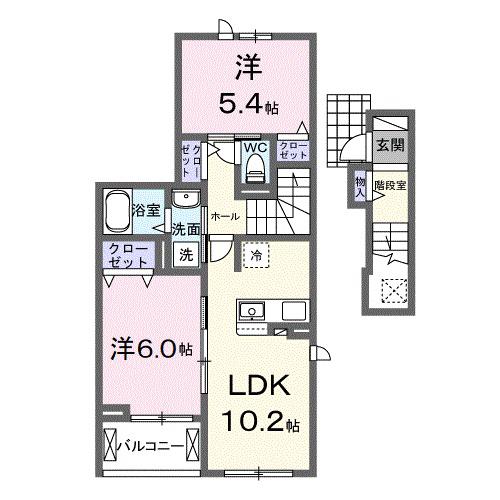 クレシェント(2LDK/2階)の間取り写真