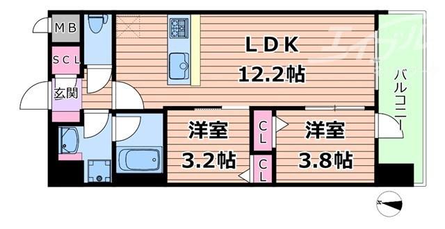 スプランディッド大阪イースト(2LDK/9階)の間取り写真