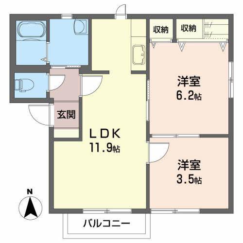 グランシード西田A(2LDK/1階)の間取り写真