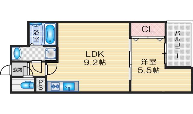 ラージヒル服部天神(1LDK/2階)の間取り写真