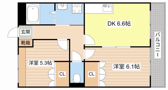 シャルマンコート1番館(2DK/2階)の間取り写真