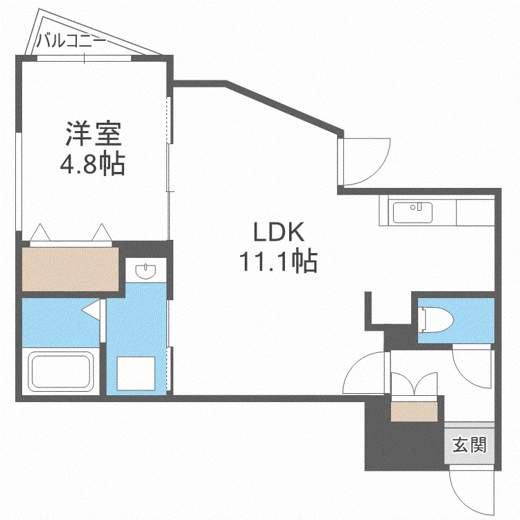 サリーレ新札幌B(1LDK/2階)の間取り写真