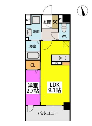 グラン ソレイユ井尻駅前(1LDK/1階)の間取り写真