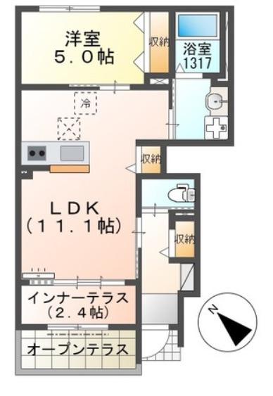 船橋市飯山満町(1LDK/1階)の間取り写真