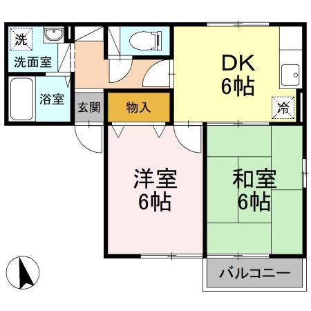 セジュール来住A棟(1LDK/2階)の間取り写真